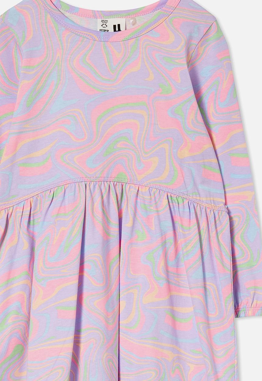 Cotton On - Savannah long sleeve dress - pastel/marble