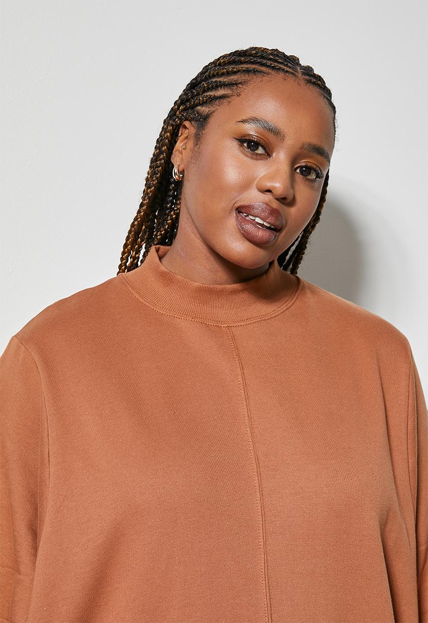 Superbalist - Turtle neck cocoon sweat dress - tobacco