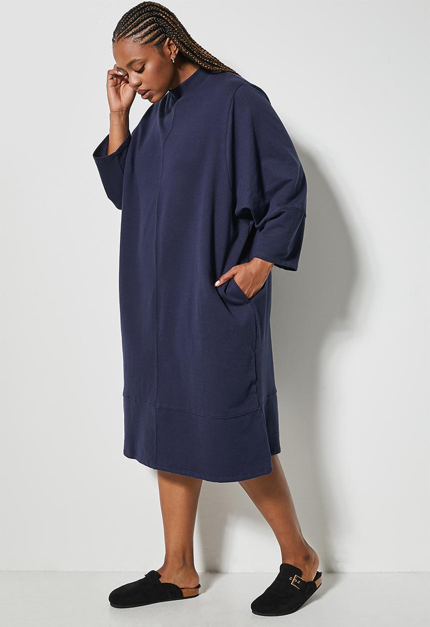 Superbalist - Turtle neck cocoon sweat dress - ink