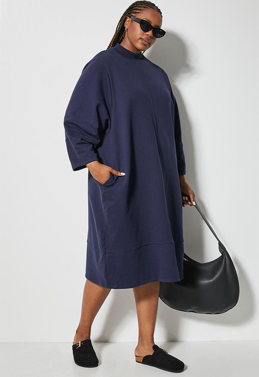 Superbalist - Turtle neck cocoon sweat dress - ink