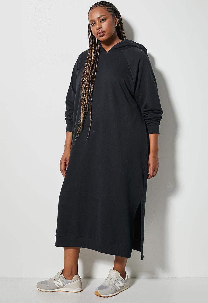 Superbalist - Hi slit hooded dress - black