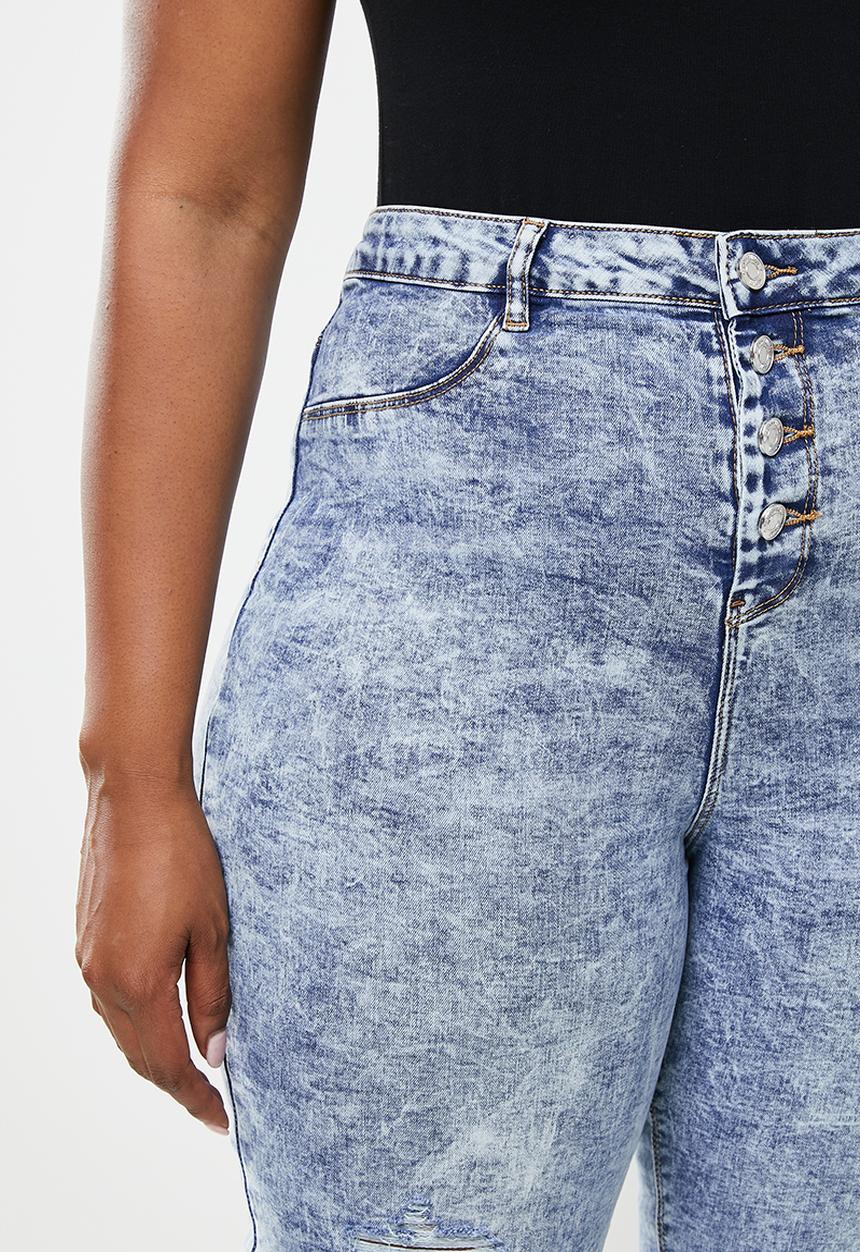 Missguided - Plus button front lawless skinny - acid wash