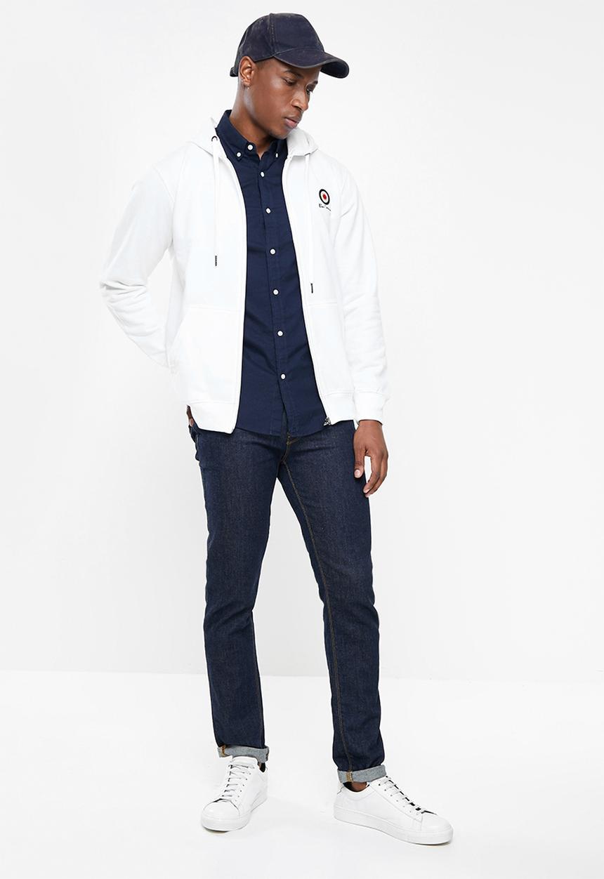 Ben Sherman - Target emb zip thru hoodie - white