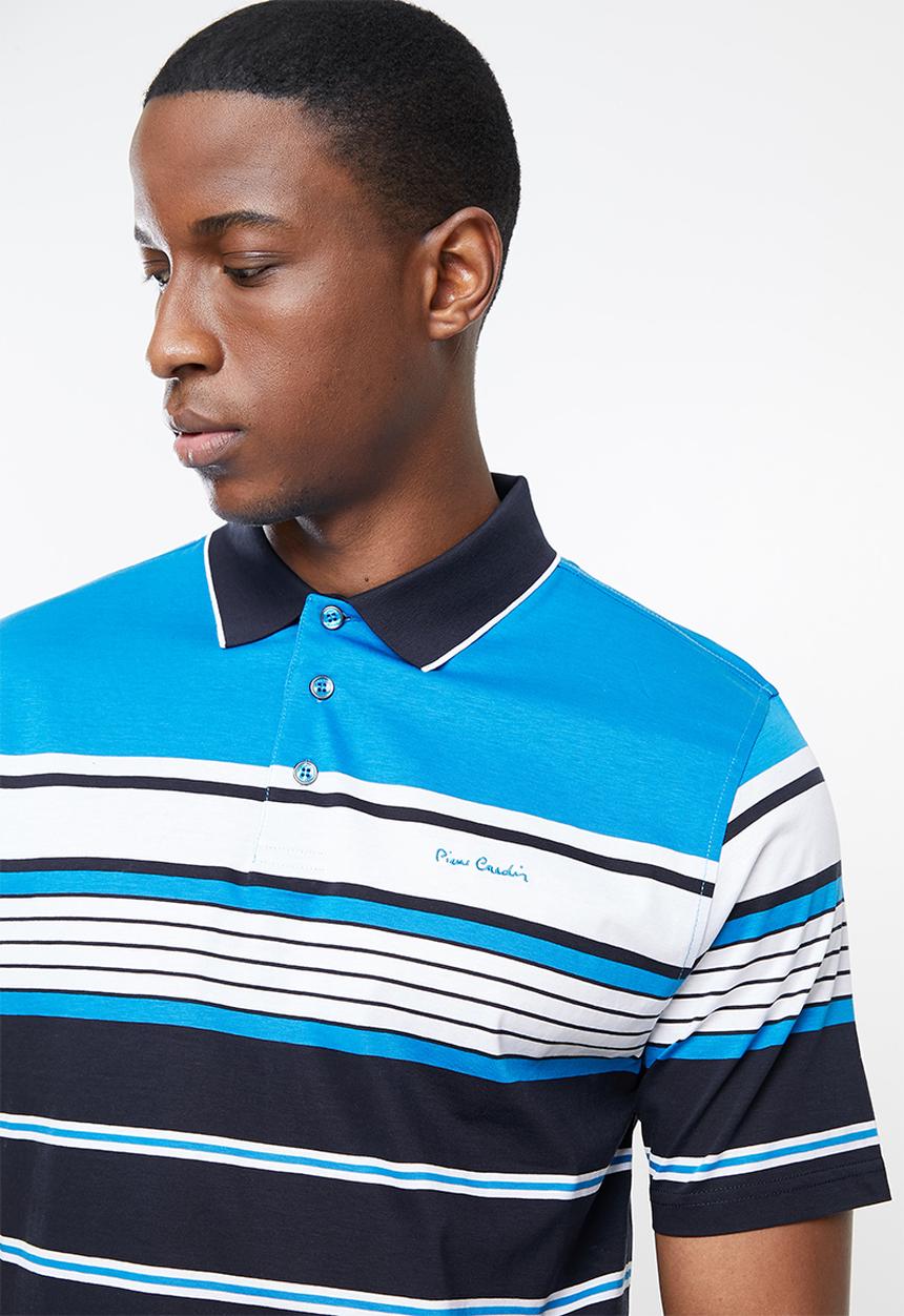 Pierre Cardin - PC Mercerized Mass Stripe Golfer  - Blue