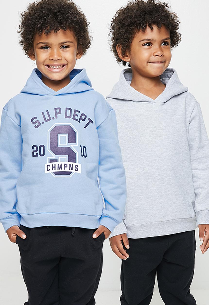 Superbalist Kids - 2 Pack graphic hooded sweatshirt - grey & light blue