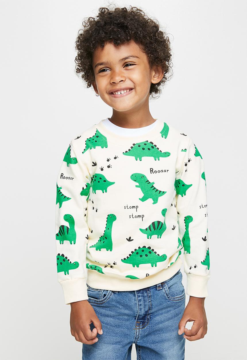 Pop Candy - Dino printed sweat top - milk & green 