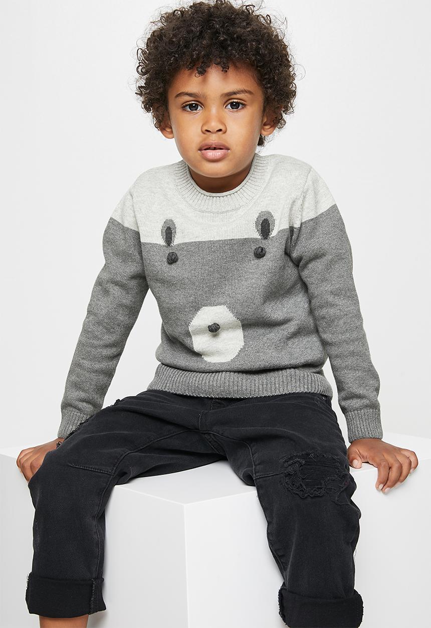 Pop Candy - Boys bear sweater - grey