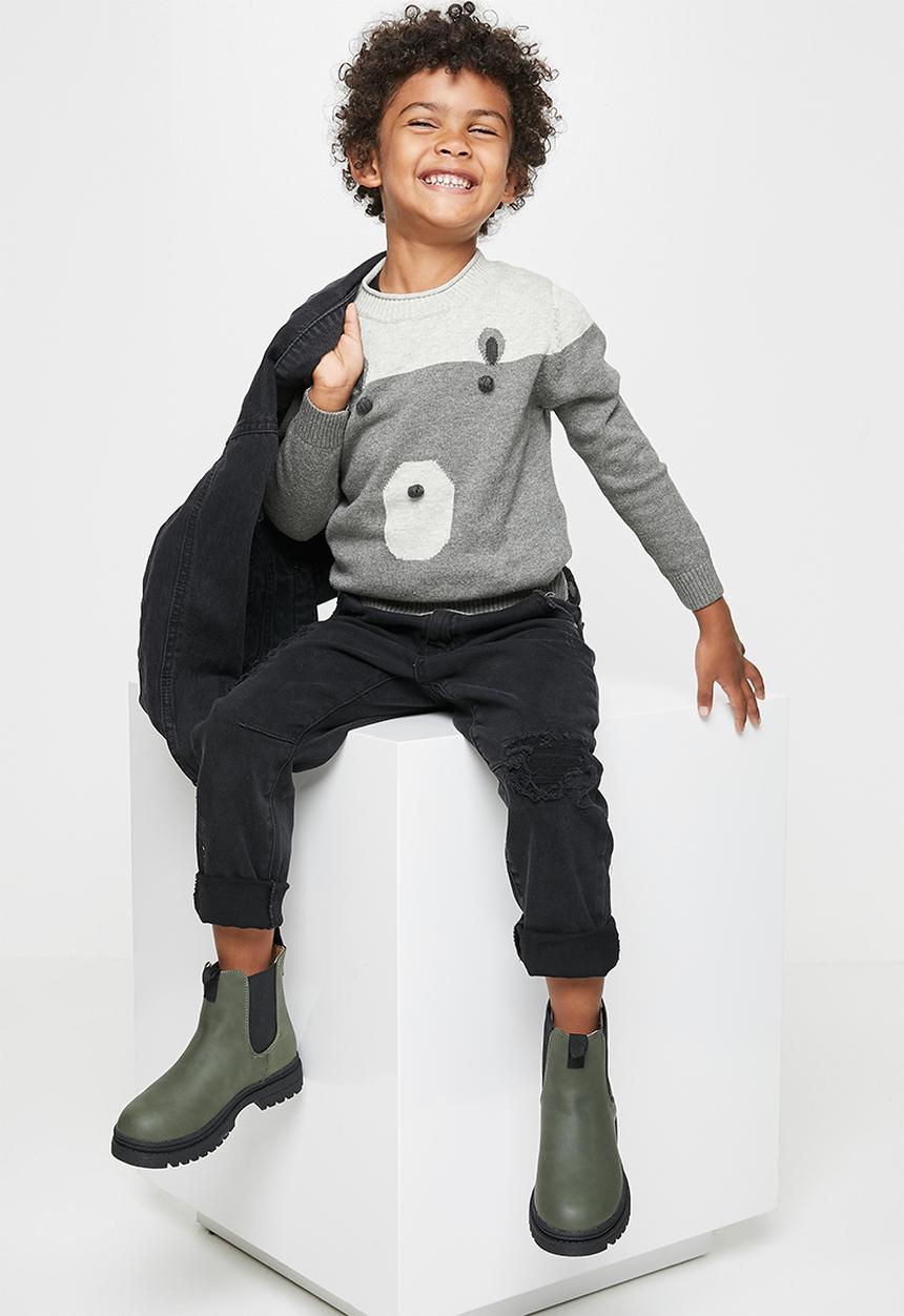 Pop Candy - Boys bear sweater - grey