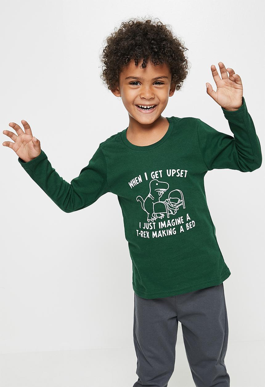 Pop Candy - Boys tee & pants pj set - green & grey