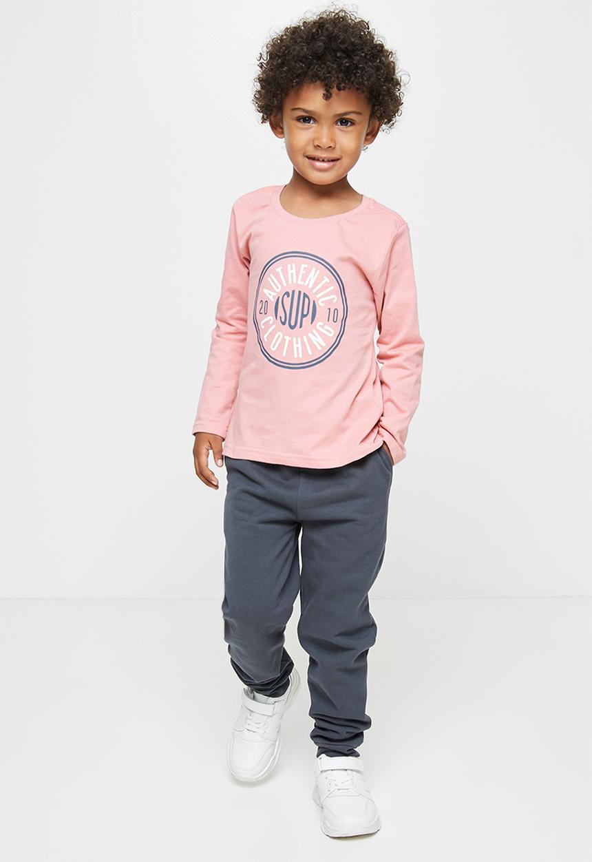 Superbalist Kids - Boys tee & jogger set - dusty pink & charcoal