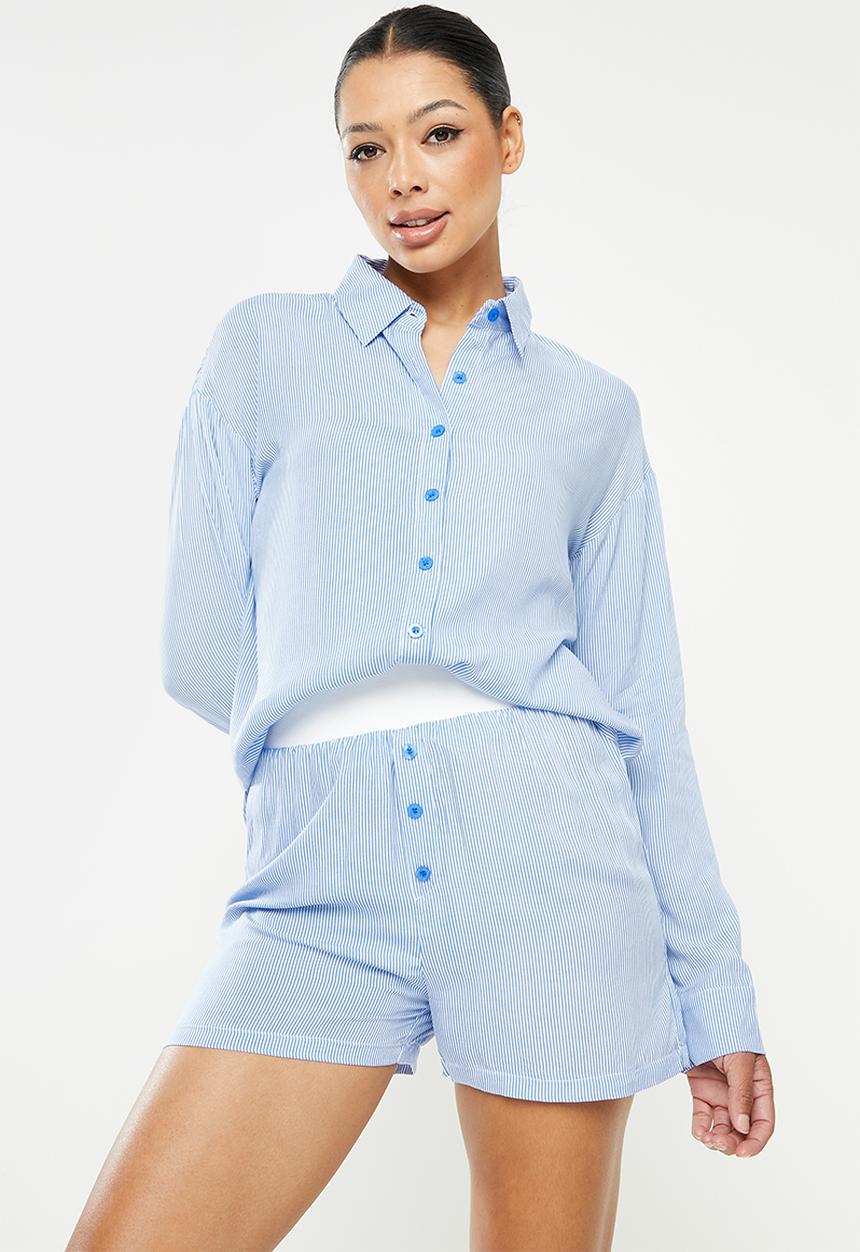 Missguided - Pinstripe shirt short pj set - blue