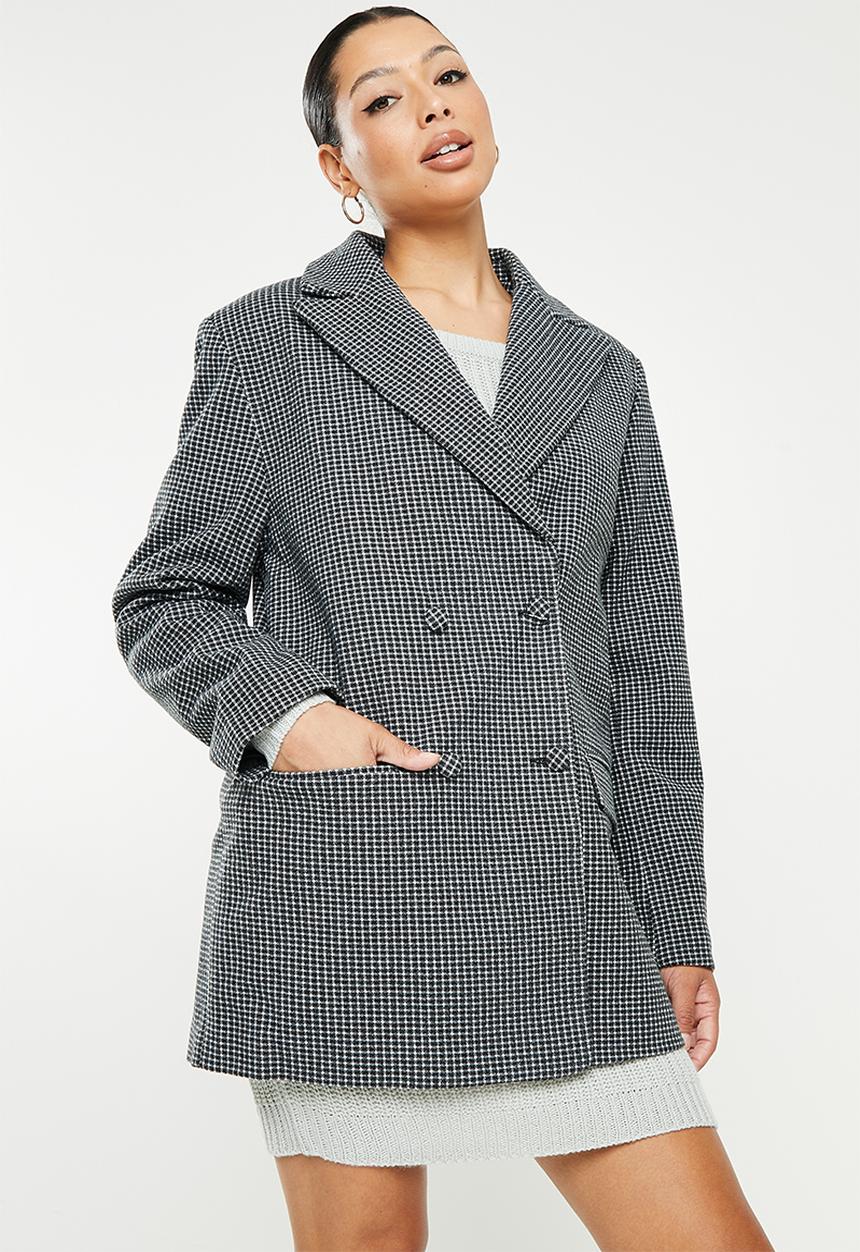 Missguided - Oversized boyfriend blazer check coat - black