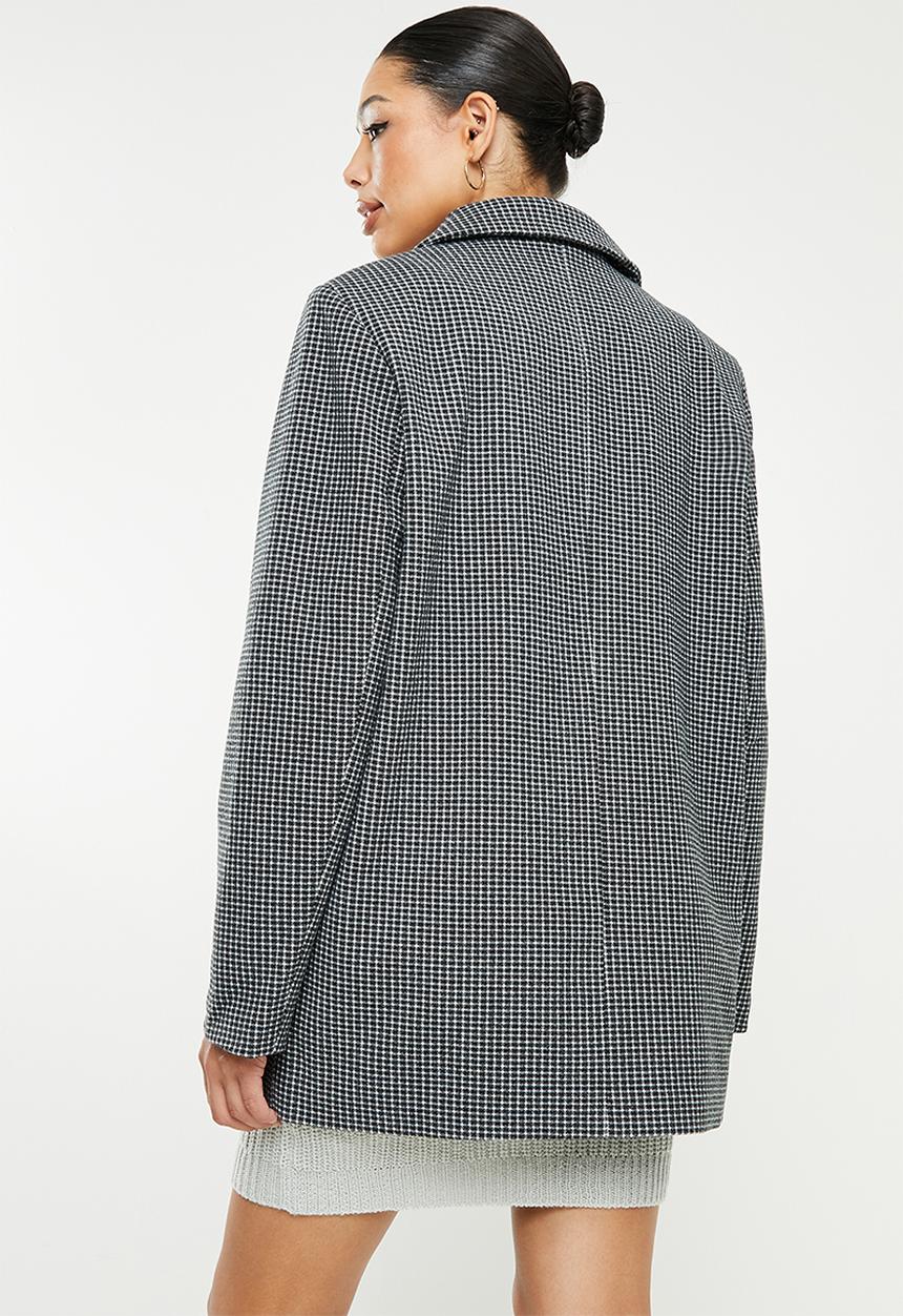 Missguided - Oversized boyfriend blazer check coat - black