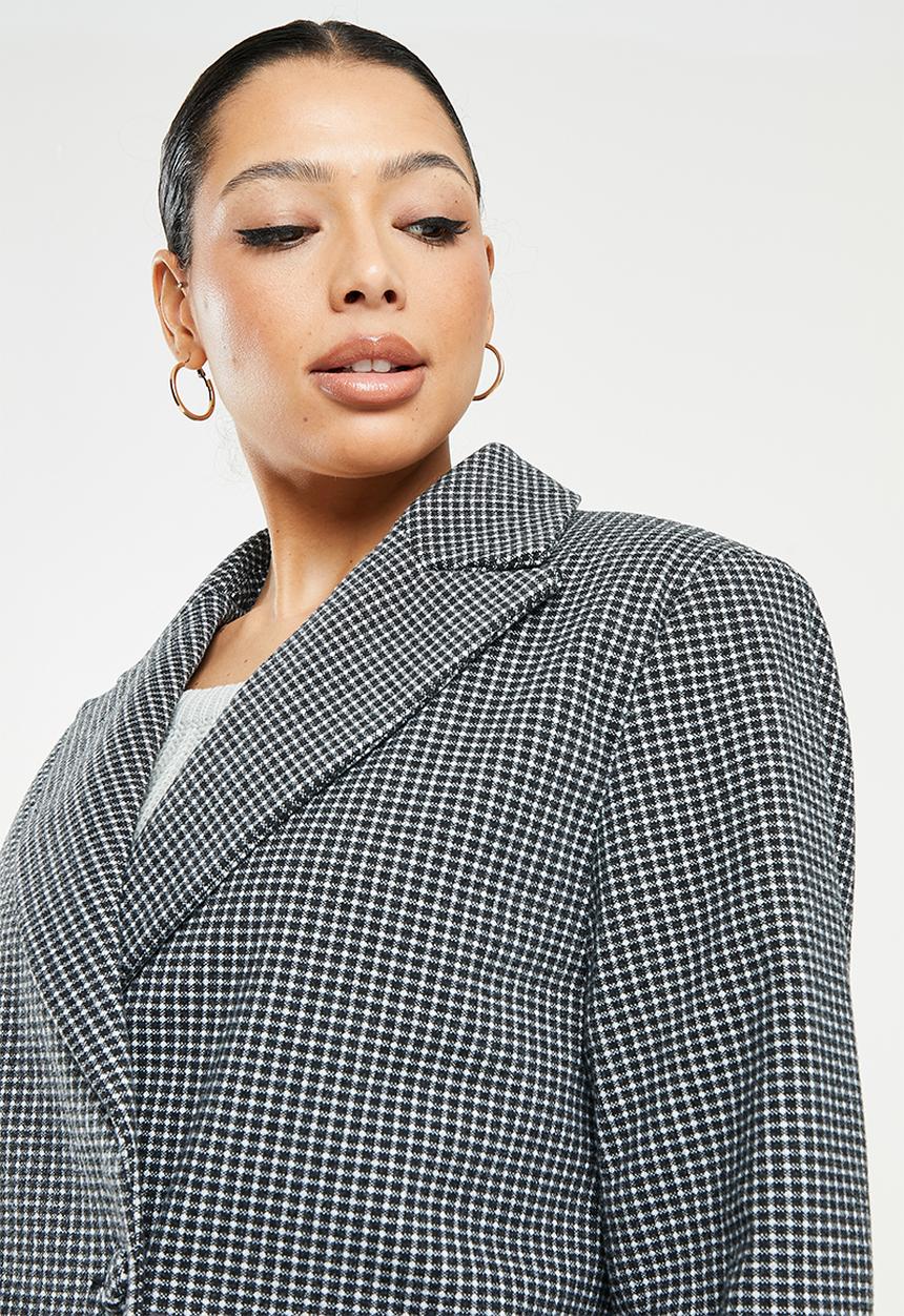 Missguided - Oversized boyfriend blazer check coat - black