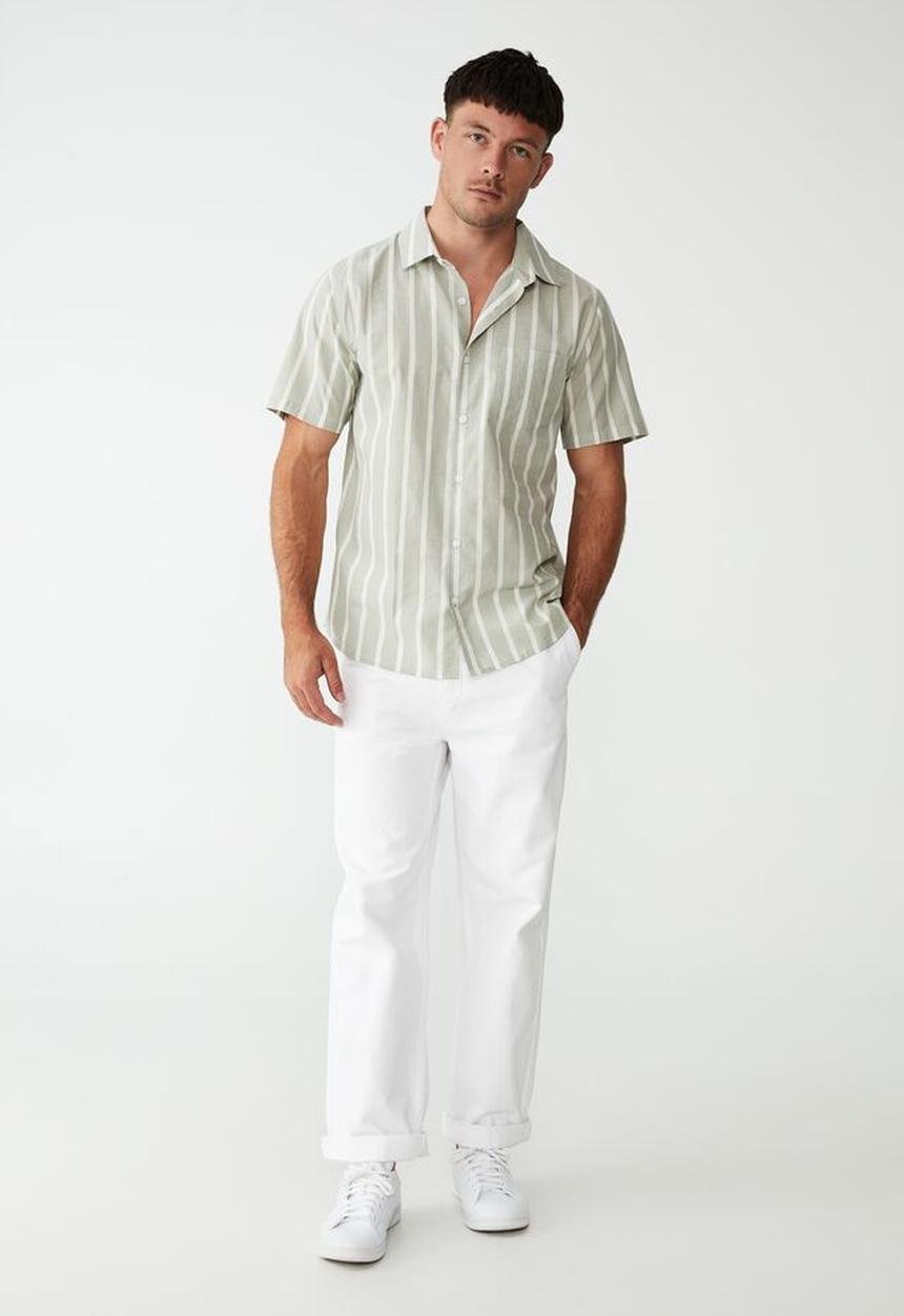Cotton On - Vacay short sleeve shirt - faded mint bold stripe