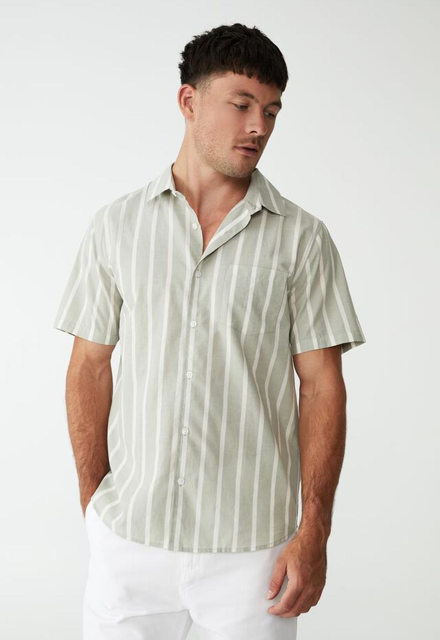 Cotton On - Vacay short sleeve shirt - faded mint bold stripe