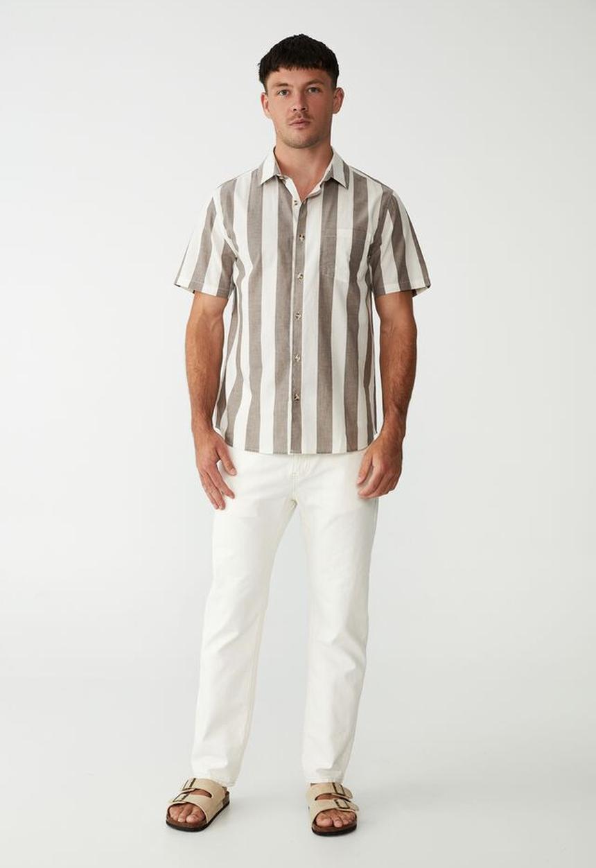Cotton On - Vacay short sleeve shirt - coffee jumbo stripe