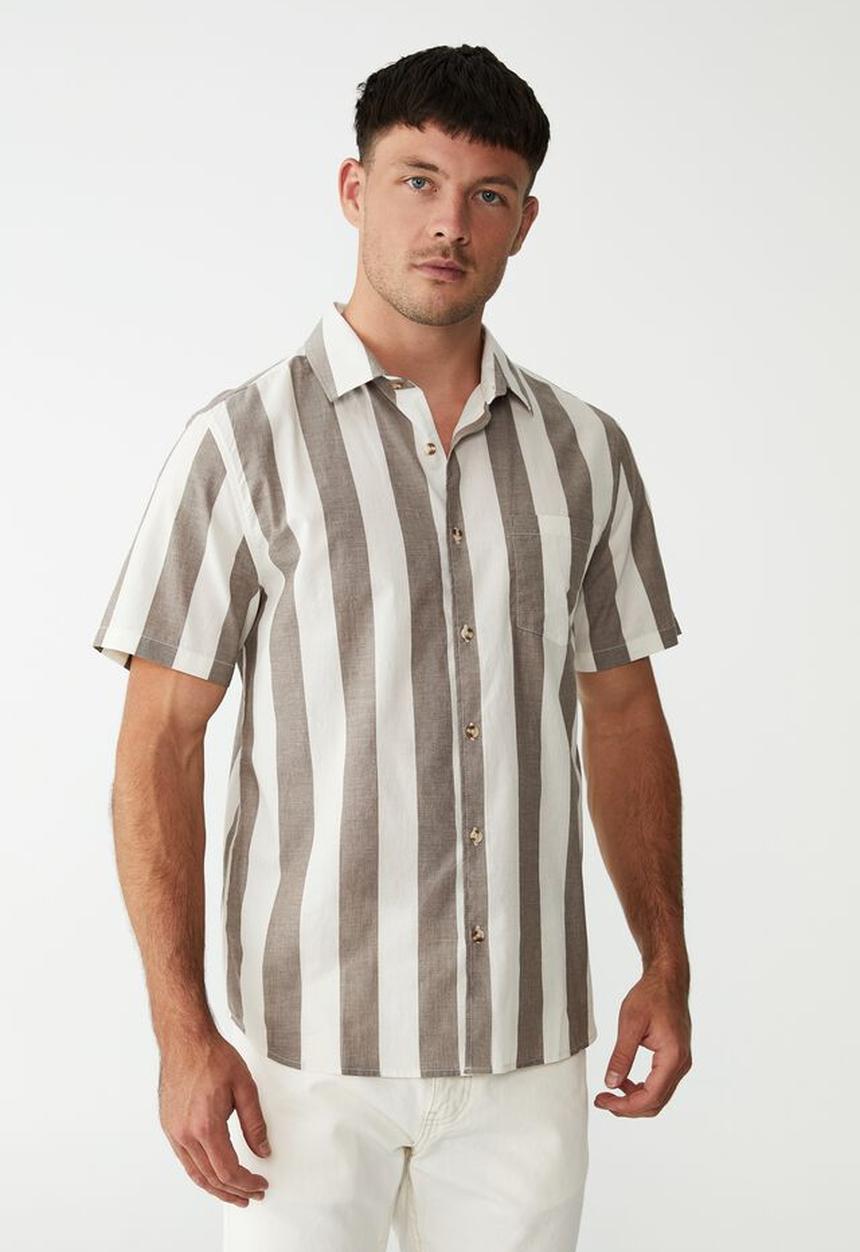 Cotton On - Vacay short sleeve shirt - coffee jumbo stripe