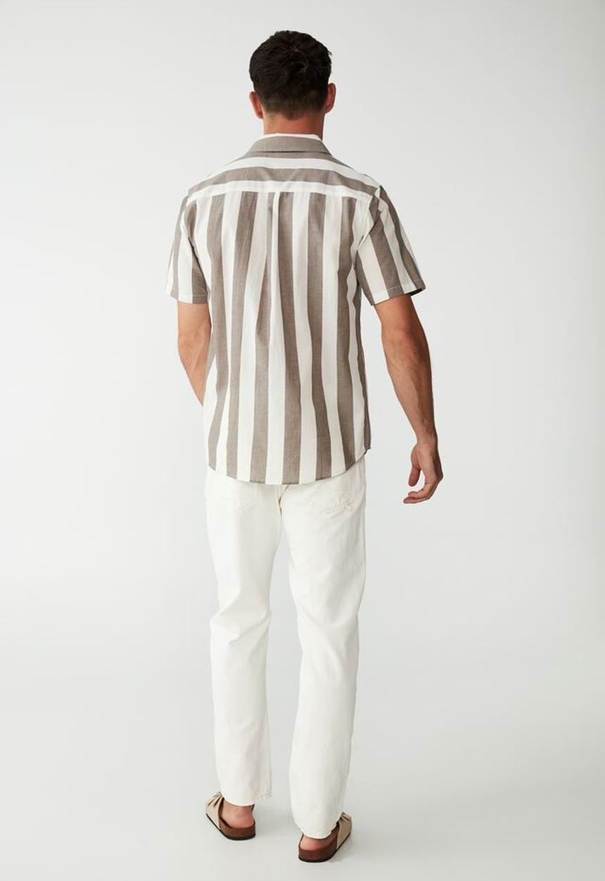 Cotton On - Vacay short sleeve shirt - coffee jumbo stripe