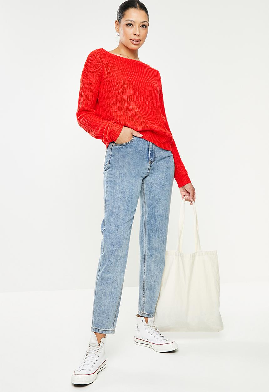 Missguided - Recycled ophelita off shoulder jumper  - red