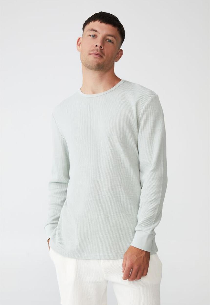 Cotton On - Textured long sleeve T-shirt - ice mint waffle