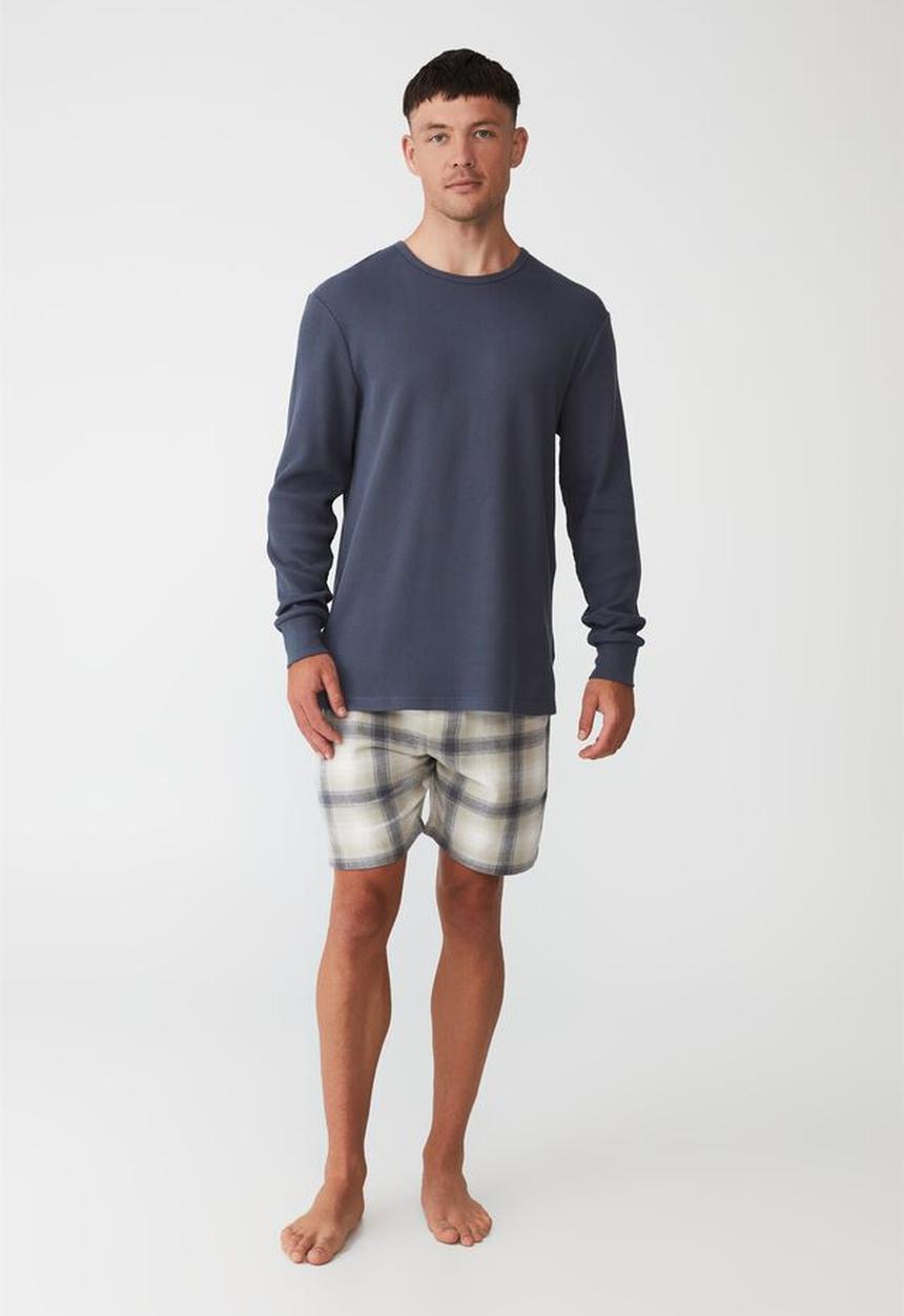 Cotton On - Textured long sleeve T-shirt - dusty denim waffle