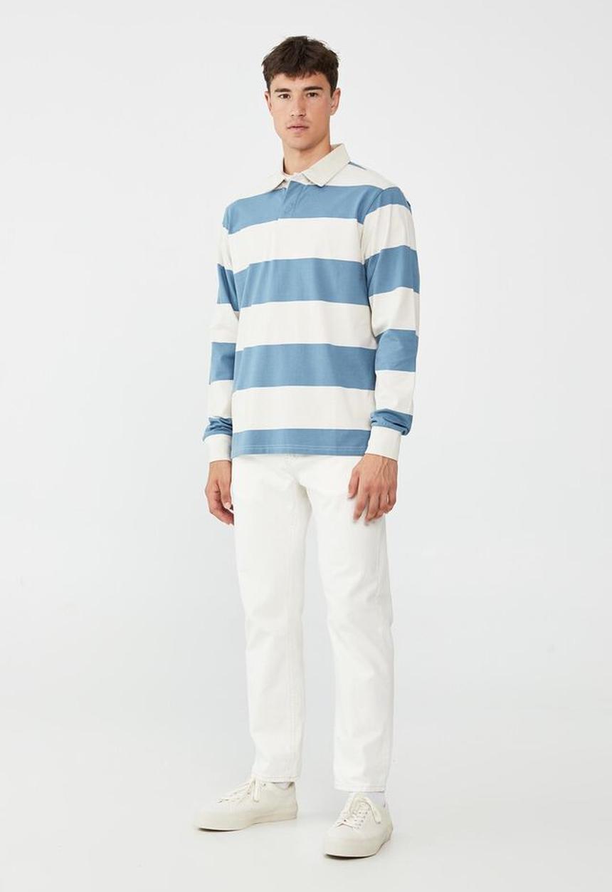 Cotton On - Rugby long sleeve polo - preppy blue bold stripe