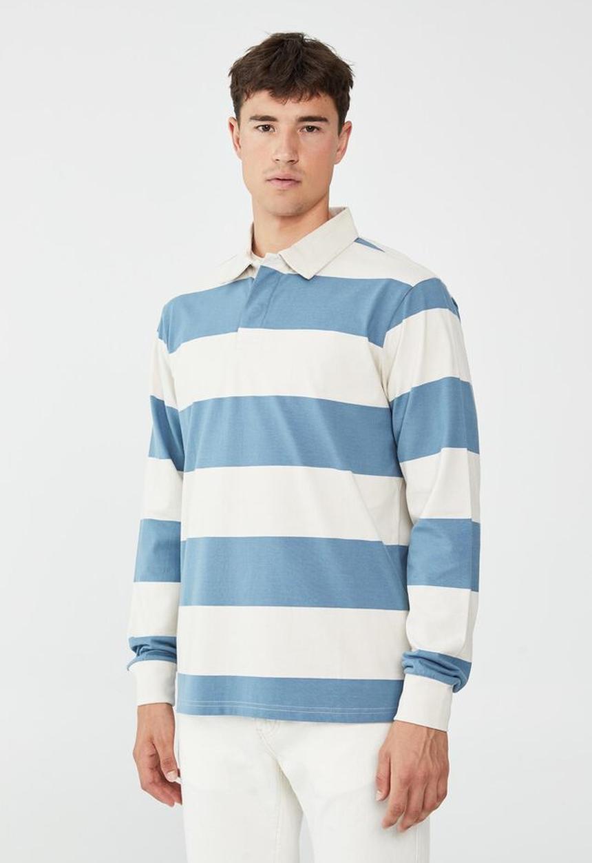 Cotton On - Rugby long sleeve polo - preppy blue bold stripe