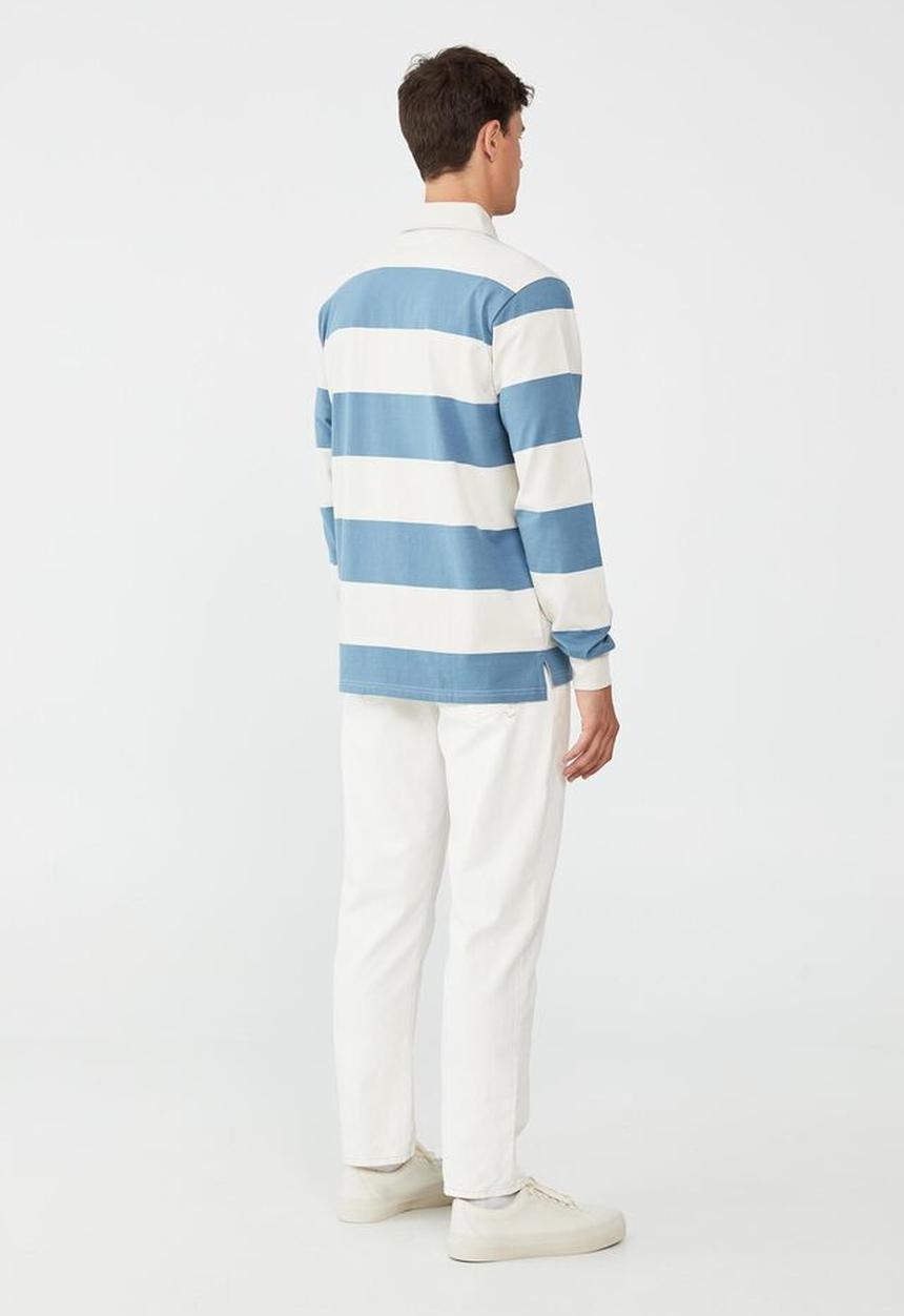 Cotton On - Rugby long sleeve polo - preppy blue bold stripe