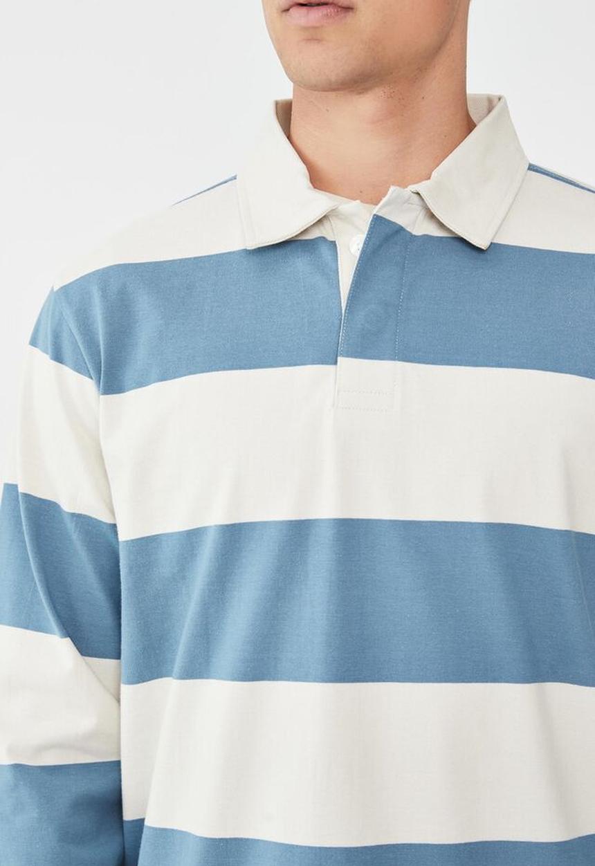 Cotton On - Rugby long sleeve polo - preppy blue bold stripe