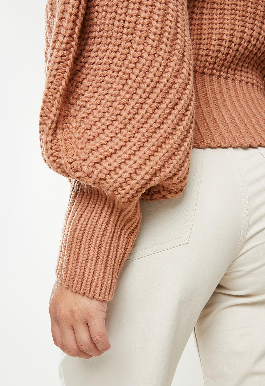Missguided - Handknit cinch waist balloon sleeve jumper  - camel