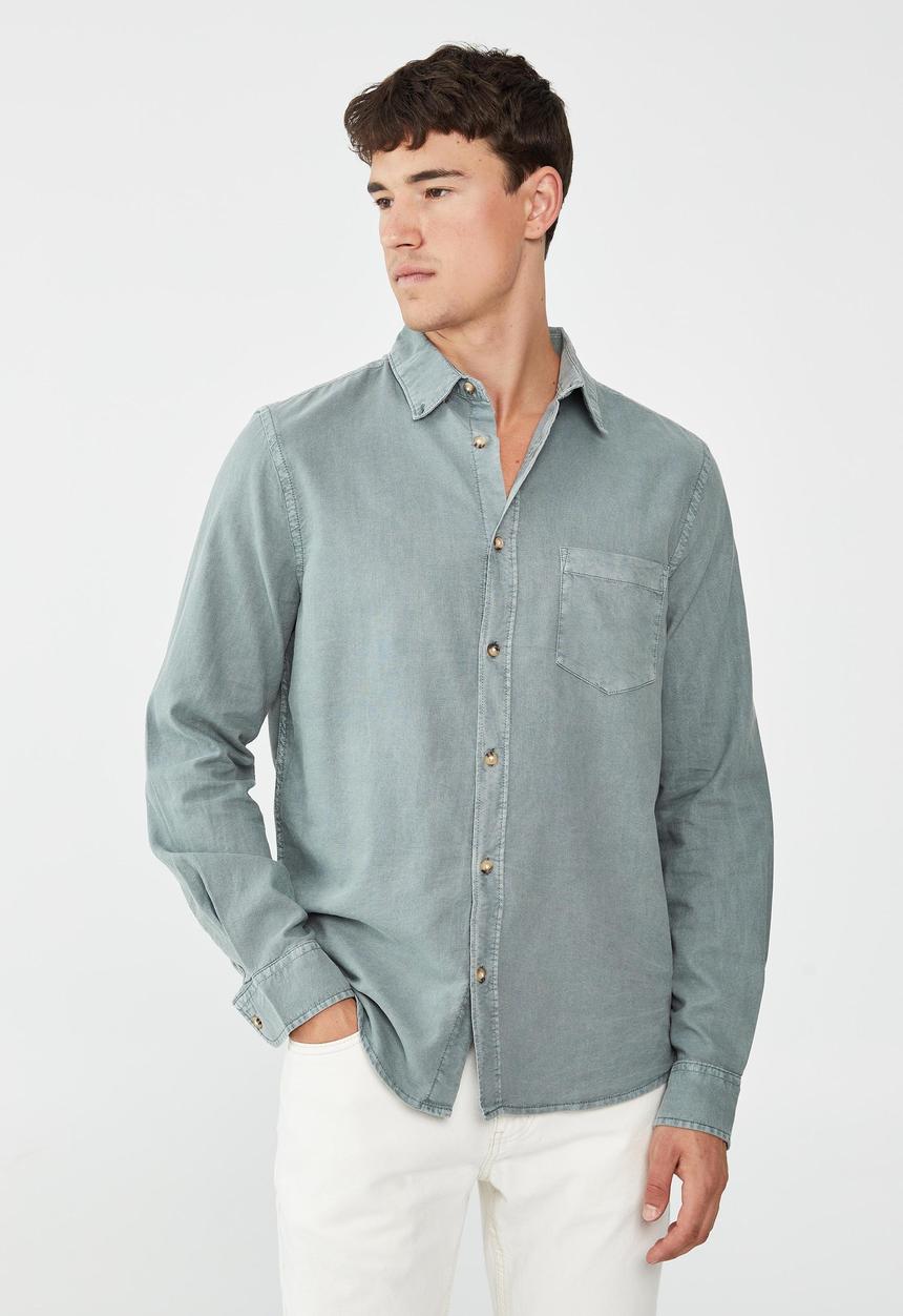 Cotton On - Mayfair long sleeve shirt - vintage washed teal