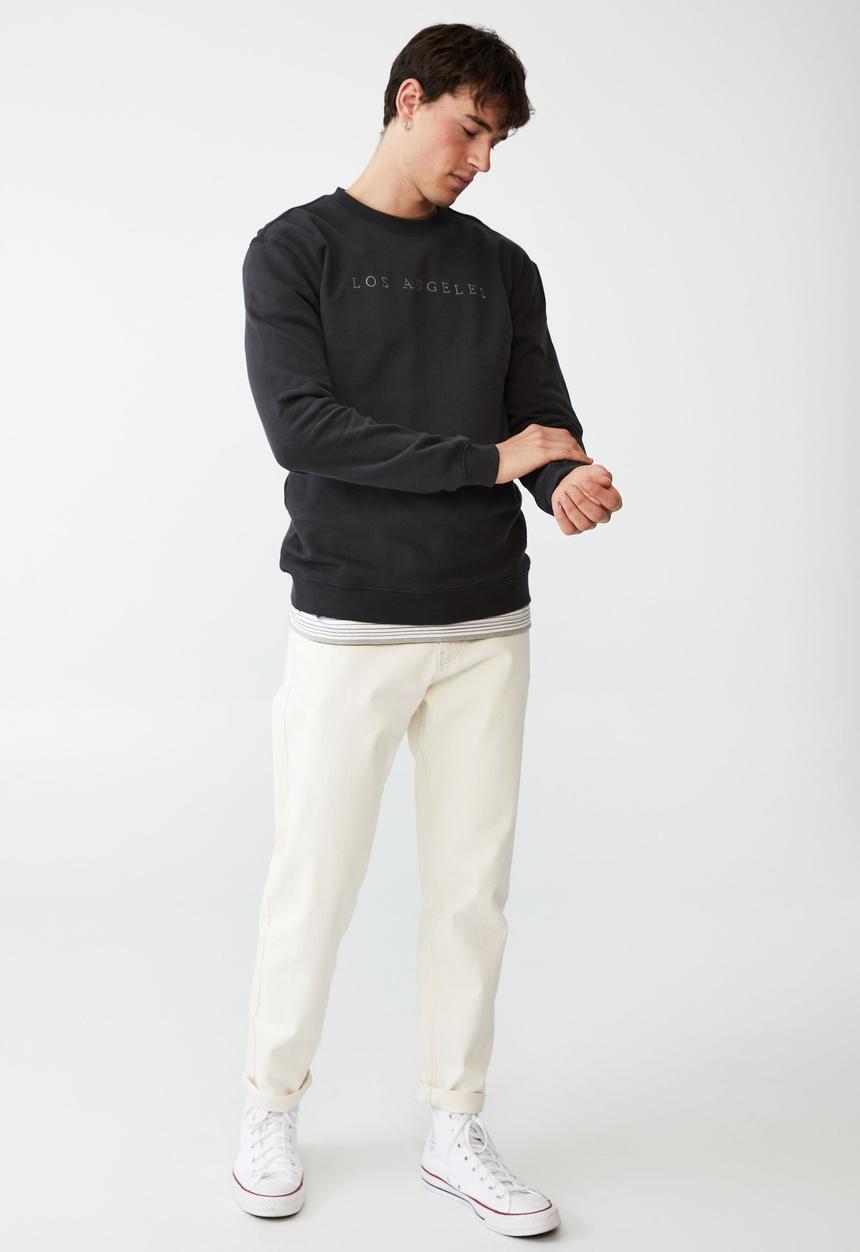 Cotton On - Graphic crew fleece - washed black