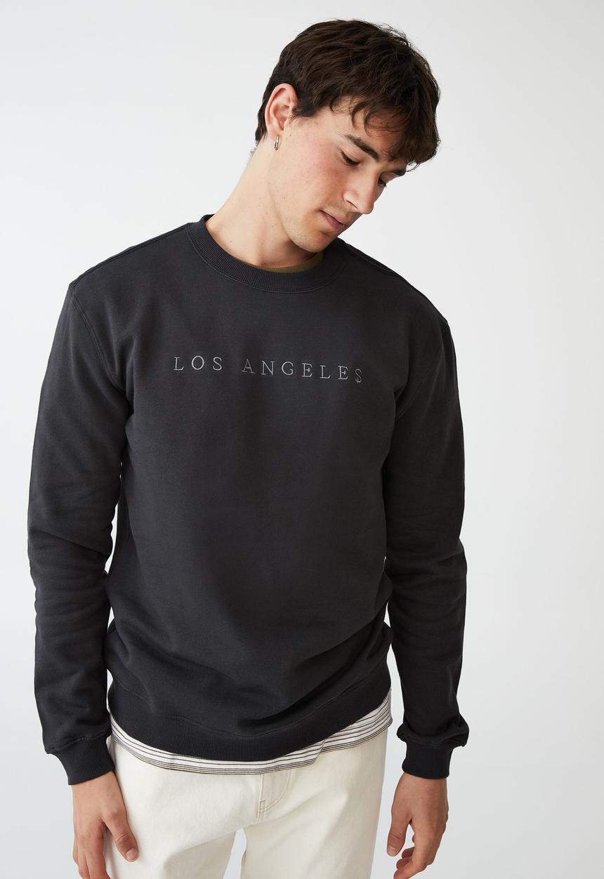 Cotton On - Graphic crew fleece - washed black