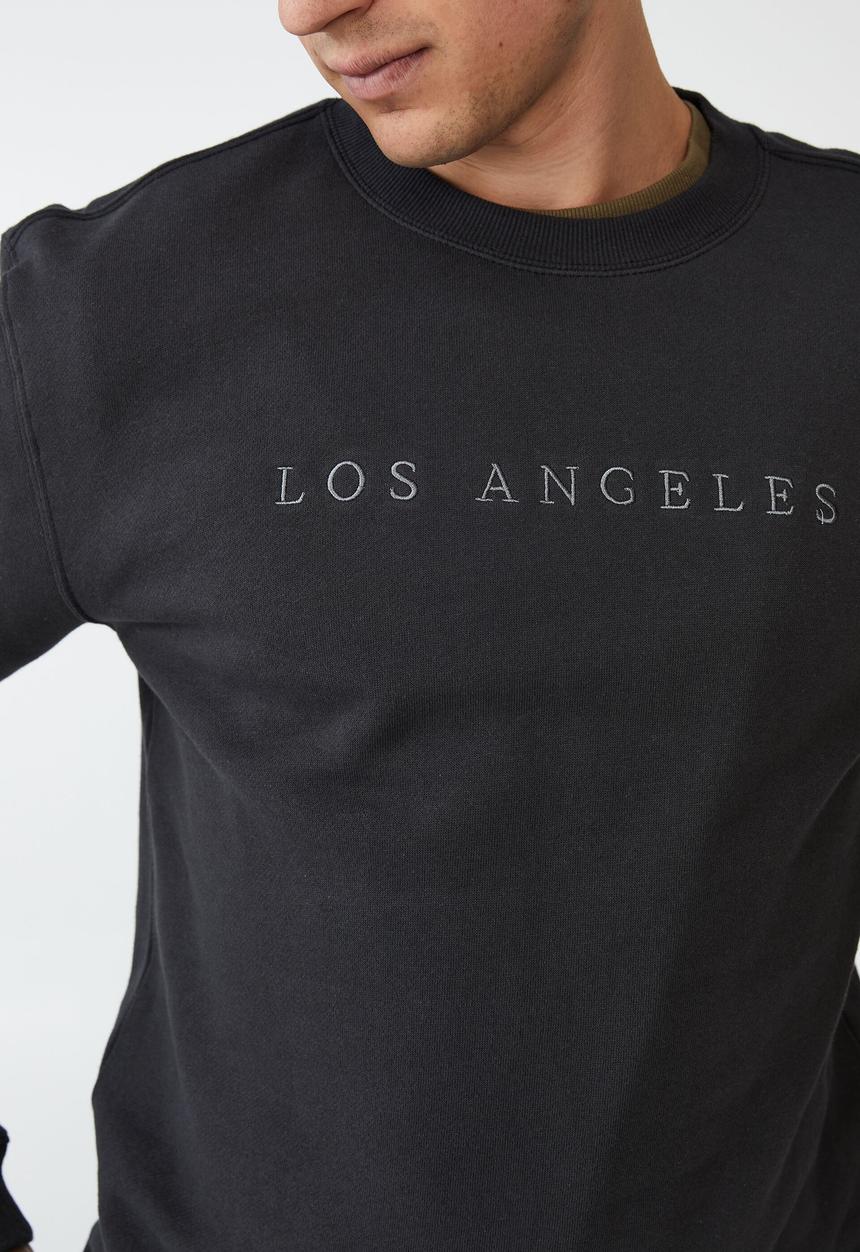 Cotton On - Graphic crew fleece - washed black