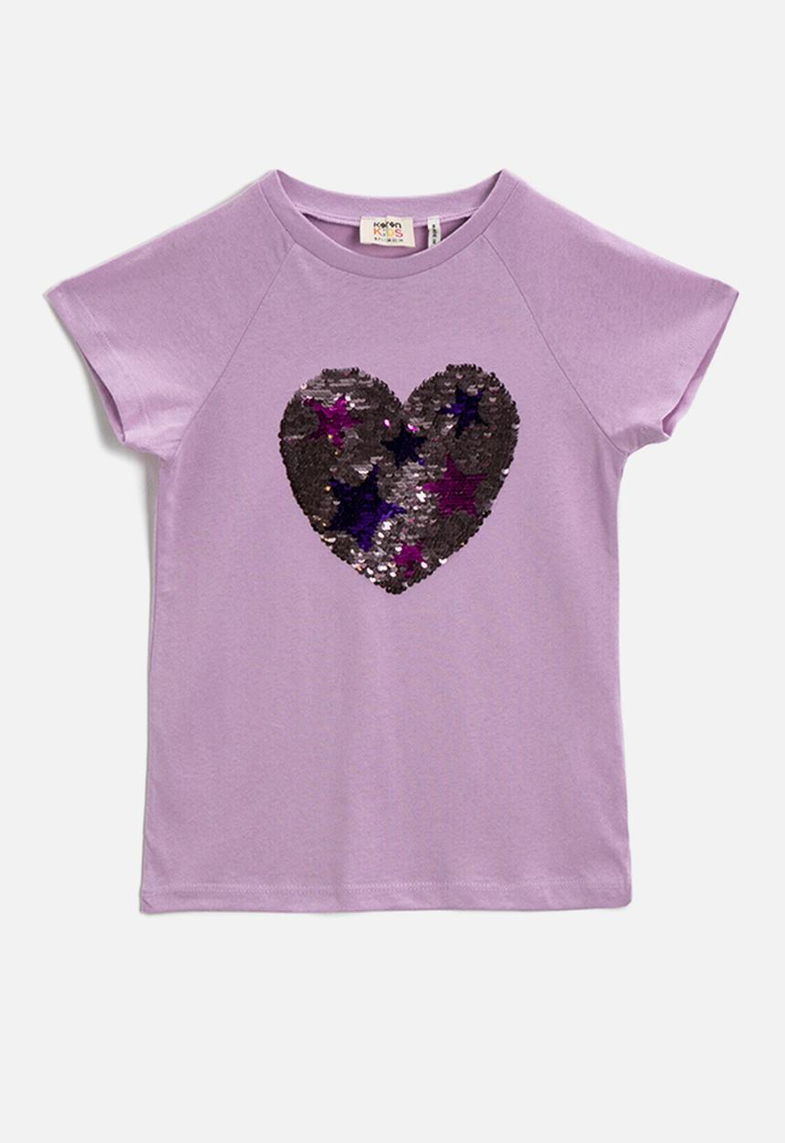 Koton Kids - Girls sequin heart tee - lilac