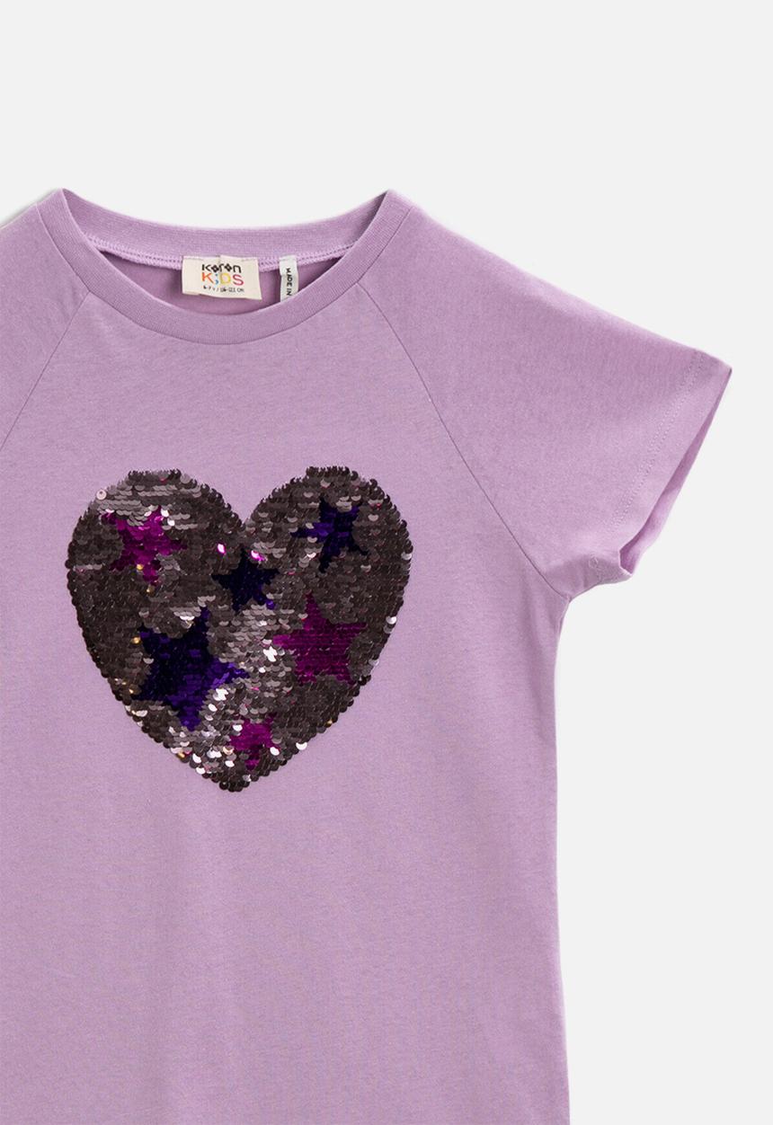 Koton Kids - Girls sequin heart tee - lilac