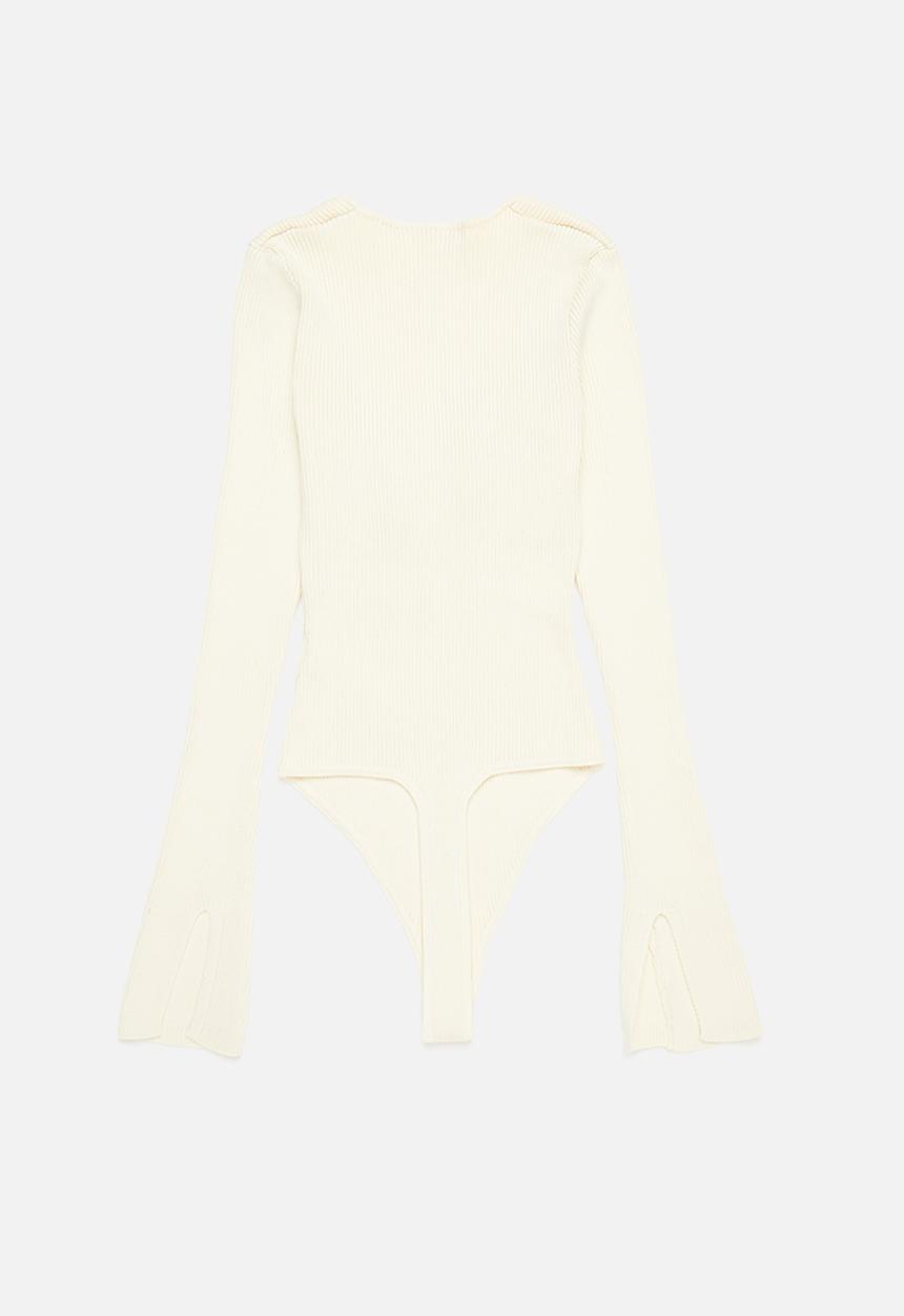 Missguided - Knit square neck ruched front bodysuit - cream
