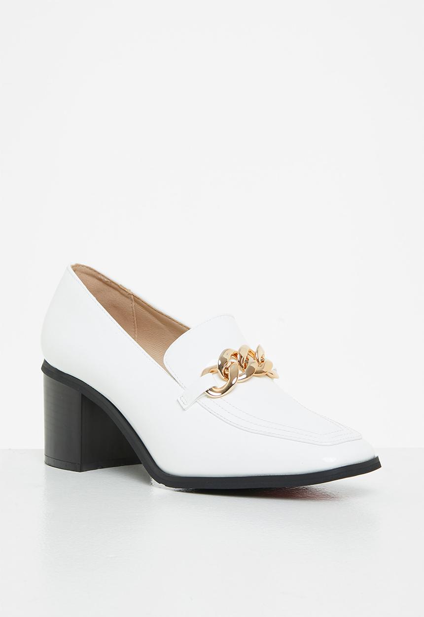Glamorous - Chain block heel loafer - white