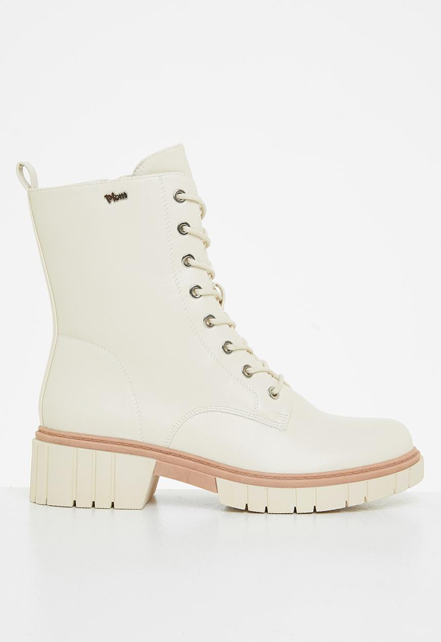 Plum - Mercy lace-up ankle boot - cream