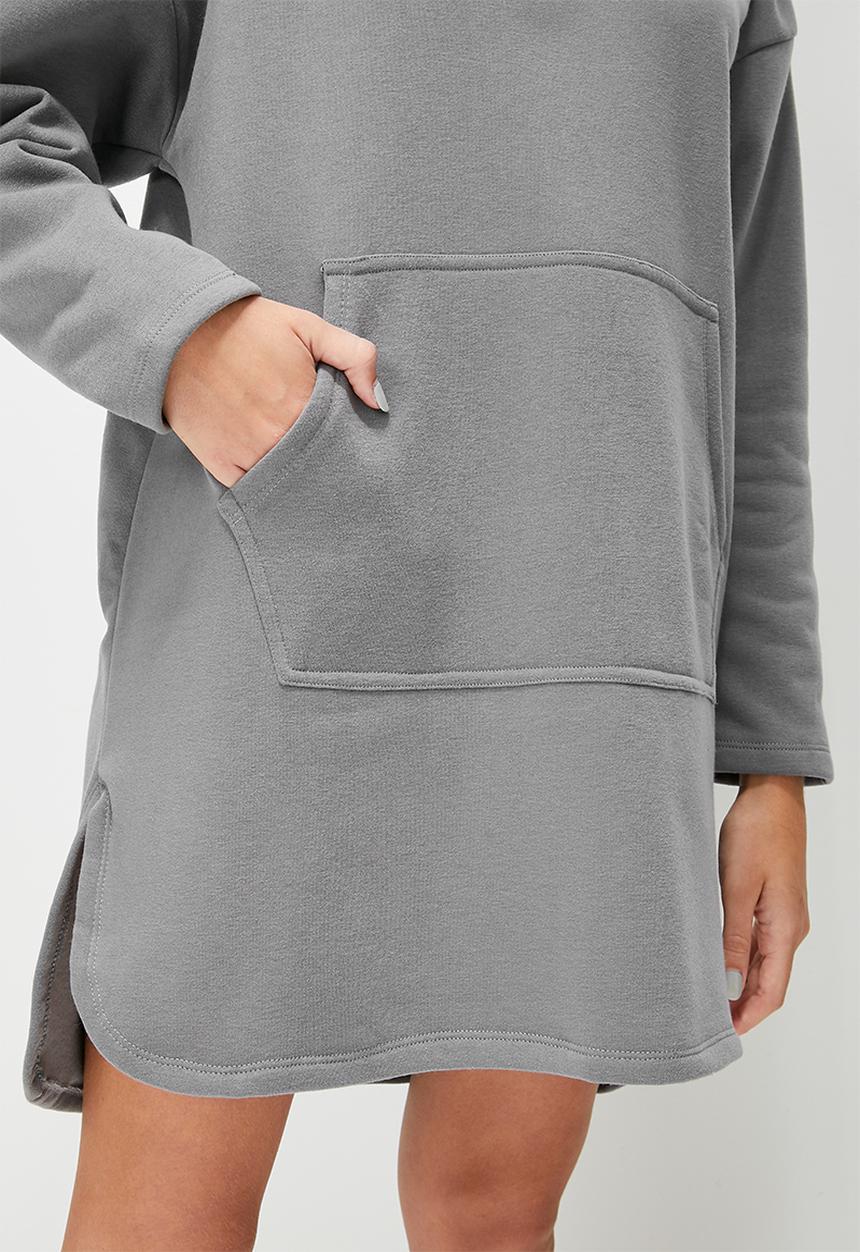 Blake - 1/4 zip hooded sweat dress - charcoal