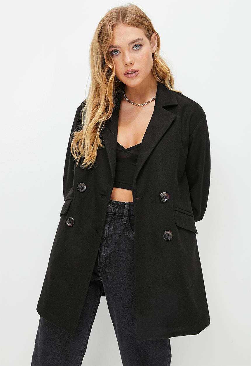 Blake - Dropped shoulder melton coat - black