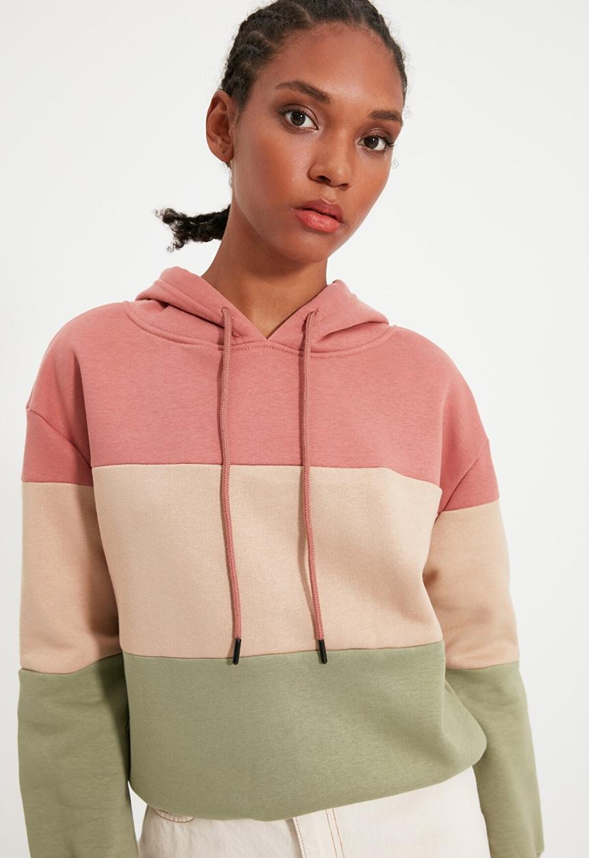 Trendyol - Color block hooded basic knit thin sweatshirt - multi