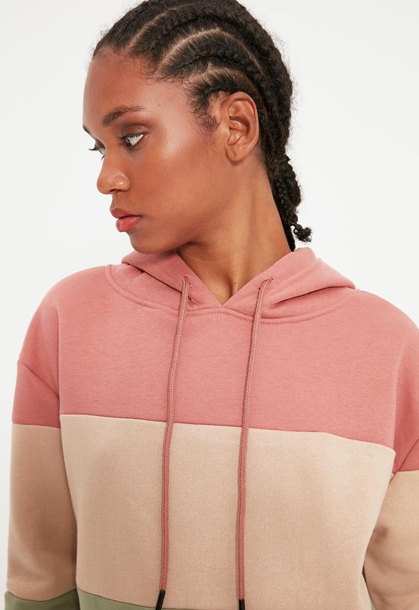 Trendyol - Color block hooded basic knit thin sweatshirt - multi
