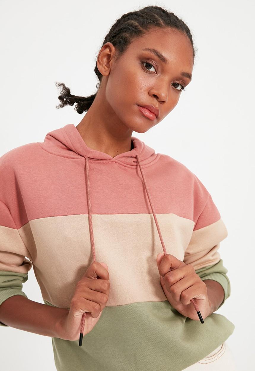 Trendyol - Color block hooded basic knit thin sweatshirt - multi