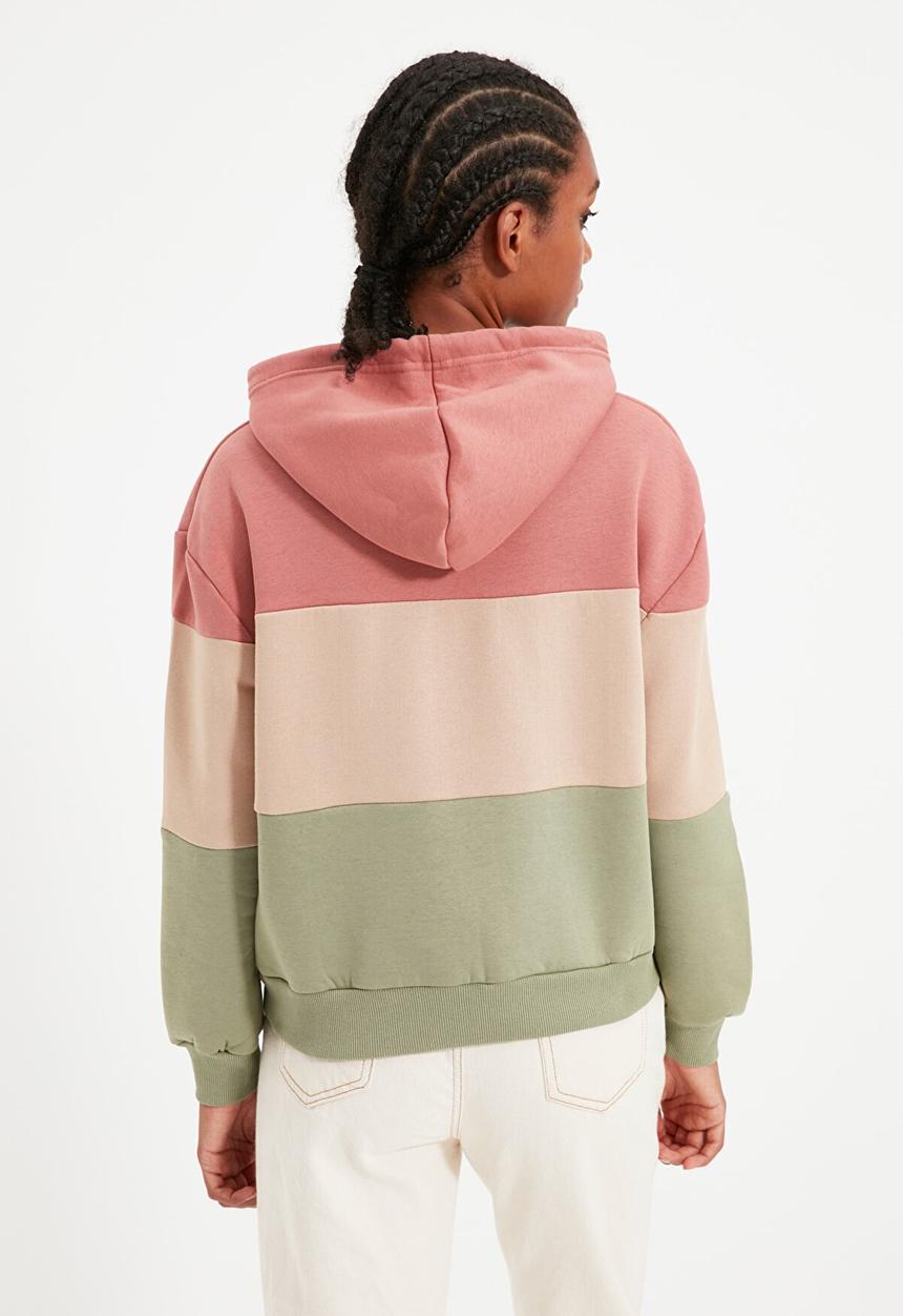 Trendyol - Color block hooded basic knit thin sweatshirt - multi