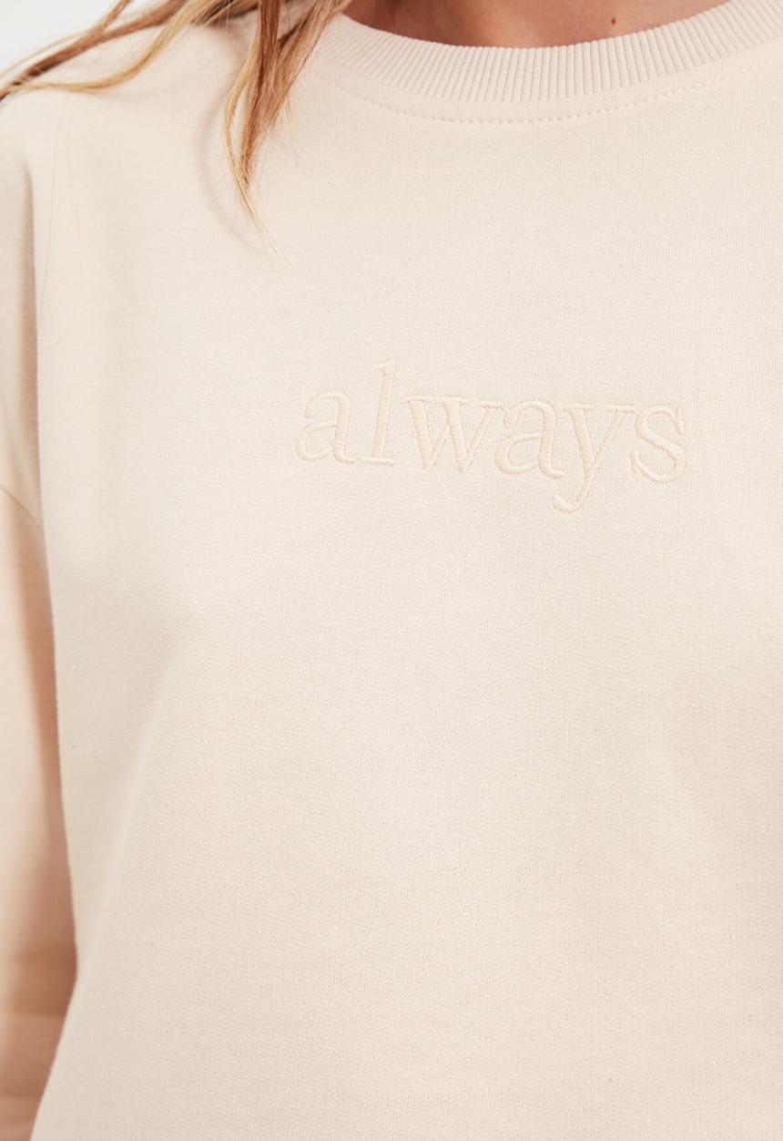 Trendyol - Embroidered raised crop knit sweatshirt - beige