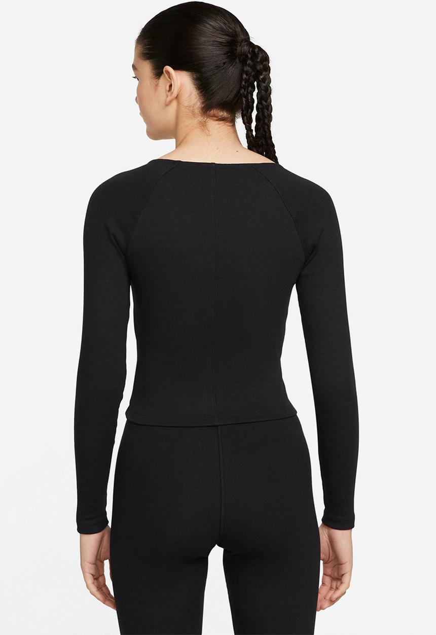 Nike - Nsw air rib long sleeve zip - black & white