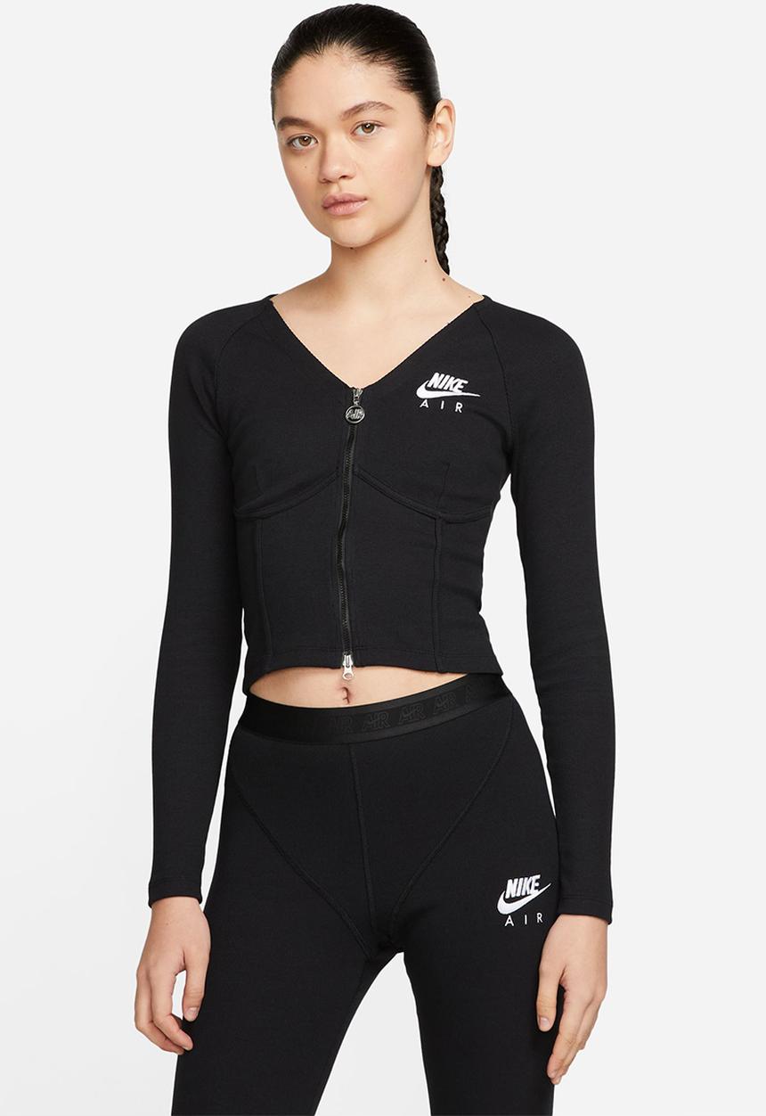 Nike - Nsw air rib long sleeve zip - black & white