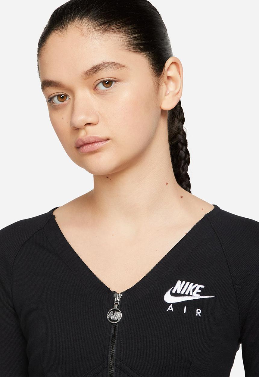Nike - Nsw air rib long sleeve zip - black & white